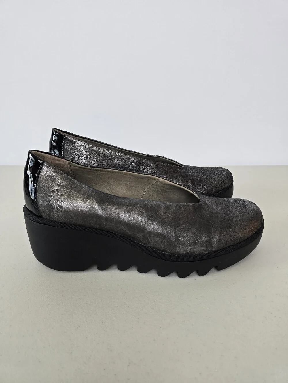 Fly London BESO246FLY Silver Metallic Leather Wedge Platform Shoes EU 42 US 11